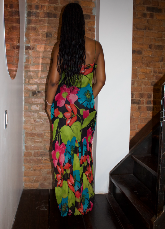 Cache Floral Silk Cowl Neck Maxi Dress
